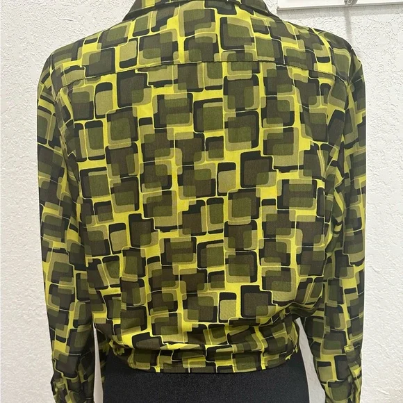 Vintage Geometric Wrap Blouse - Lime and Black Size Large - Picture 6 of 9